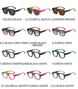 Grid showing 12 different color variants of retro chunky polygon sunglasses and frames