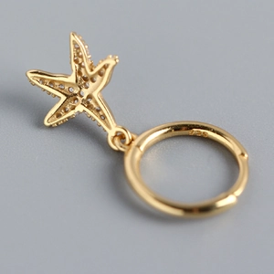 S925 sterling silver starfish hoop earring in gold with sparkling crystal inlay