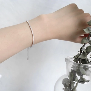 Bracciale tennis in argento sterling S925 per donna con perline regolabili e diamanti
