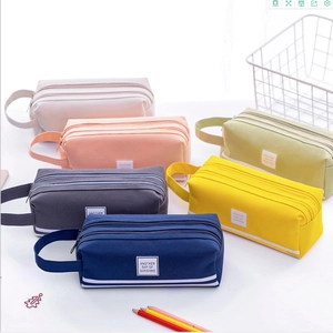 Estuche De Lápices De Doble Capa Gran Capacidad Tela Oxford Bolsa De Papelería Con Asa Para Estudiantes Escuela Oficina Estética