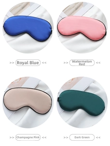 Detail of silk sleep masks in blue, red, pink and green with adjustable straps