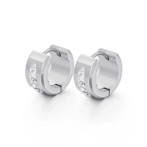 Minimalist wide stainless steel hoop earrings with vertical set clear zircon stones