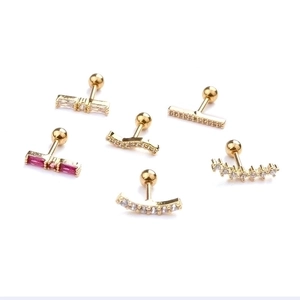 Set of 6 gold stainless steel screw back earrings with pink and white cubic zirconia