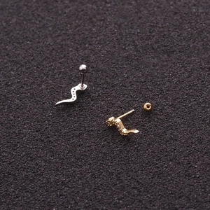 S-shaped stainless steel snake earrings with white zircon in silver and gold finish