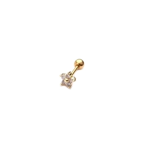 Golden stainless steel flower stud earring with zircon stones and a screw ball back closure