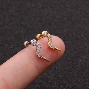 Snake Cartilage Stud Earrings With Stainless Steel Earring Post And Zircon Fashion Piercing Jewelry For Women