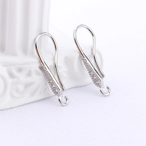 Silver-plated DIY earring hooks with sparkling zircon stones for jewelry making