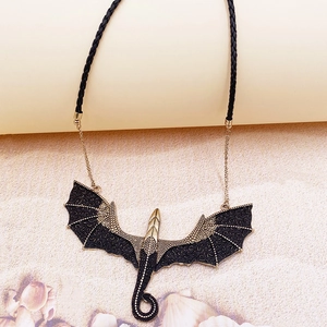 Gothic Dragon Pendant Necklace Alloy And PU Leather Cord Vintage Pterosaur Wing Bat Halloween Punk Rock For Men Women