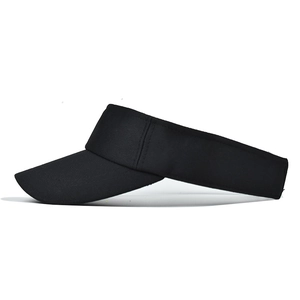 Breathable black cotton sun visor hat with long curved brim for outdoor sports and beach travel