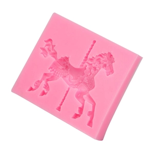 Pink silicone carousel horse mold for fondant and chocolate cake decoration