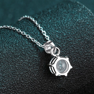 Elegant S925 sterling silver necklace with a 1 carat round moissanite six-prong pendant
