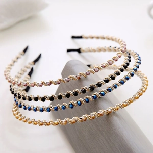 Elegant set of four crystal beaded thin headbands in purple, black, blue and gold colors