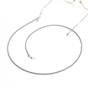 Polished silver stainless steel box chain glasses strap with adjustable silicone loops