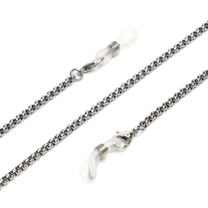 Silver stainless steel box chain eyeglass holder with non-slip silicone loops for glasses