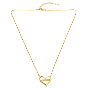 Gouden hartvormige hanger ketting met mamma tekst en gekleurde kristallen voor Moederdag