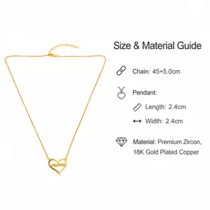 Gedetailleerde maattabel voor Mama hart hanger ketting met zirkoon en 18K goud plating