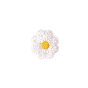 Daisy embroidered patch with white petals and yellow center for clothing and accessories