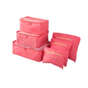 Watermelon red 6-piece travel organizer set with mesh bags and laundry pouches