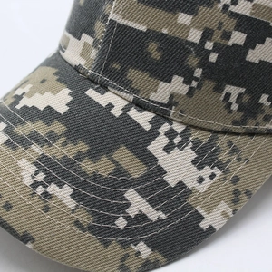 Outdoor digital camouflage baseball cap with reinforced stitching on the curved brim