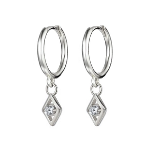Elegant S925 silver needle hoop earrings with rhombic zircon pendant in silver finish