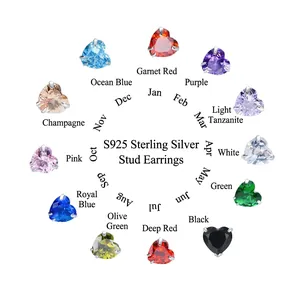 S925 Sterling Silver Heart Stud Earrings For Women Multi Color Rhinestone Minimalist Tiny Delicate Jewelry Ear Accessory