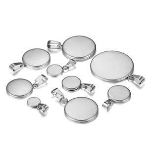 Polished round stainless steel pendant trays with jump rings for jewelry making
