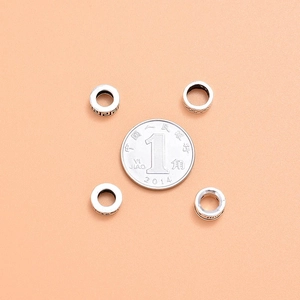 S925 sterling silver vintage spacer beads with textured engraving for DIY bracelets