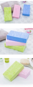 Macro detail of three-color absorbent foaming sponges with embossed texture for skin care
