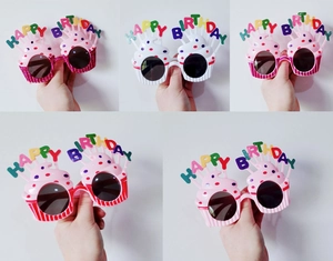Collage of colorful birthday cupcake sunglasses in pink and white for party fun