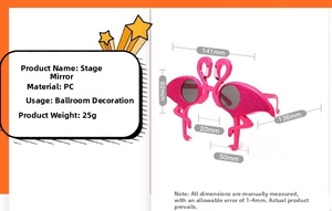 Detailed dimensions of pink flamingo party glasses made of PC for stage and events