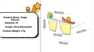 Detailed specs of Mexican themed party glasses with lime and salt shaker decor