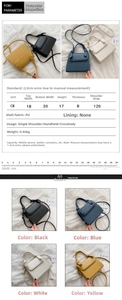 Size chart showing dimensions for the faux crocodile leather square handbag