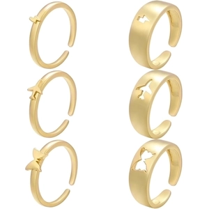Minimalist Copper Gold Plated Open Ring For Women Butterfly Lightning Airplane Hollow Adjustable Geometric Fashion Jewelry Finger Ring Gift