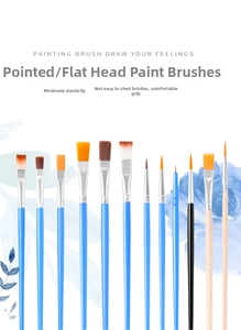 Detail of 12pcs artist paint brush set with pointed and flat nylon bristles for oil painting