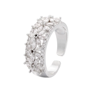Anello aperto a fiori in argento con zirconi marquise brillanti micro-pavé