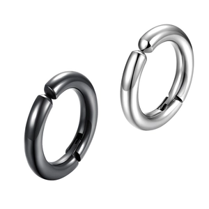 Paire de boucles d'oreilles clips créoles minimalistes en acier noir et argent pour tous