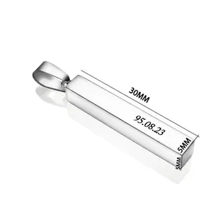 Customizable silver stainless steel vertical bar necklace with 50cm chain for men and women