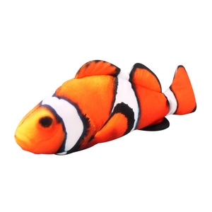 Plush clownfish toy with bright orange and white stripes for pets and home decor