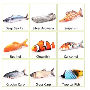 Set of nine realistic glowing electric toy fish with detailed 3D scale patterns and colors
