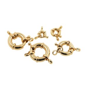 Set of five 24K gold-plated round spring clasps for DIY jewelry making and necklaces