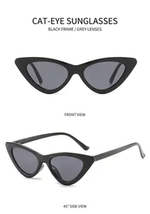 Front- und 45-Grad-Seitenansicht der schwarzen Cat-Eye-Sonnenbrille mit dunklen Gläsern