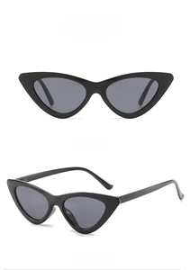 Front- und 45-Grad-Seitenansicht der schwarzen Cat-Eye-Sonnenbrille mit dunklen Gläsern