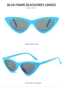 Detailansicht der hellblauen Katzenaugen-Sonnenbrille mit dunkelgrauen Harzgläsern