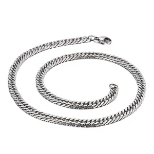Cuban Link Chain Necklace Stainless Steel Polished Hip Hop Trendy Jewelry For Men With Lobster Clasp
