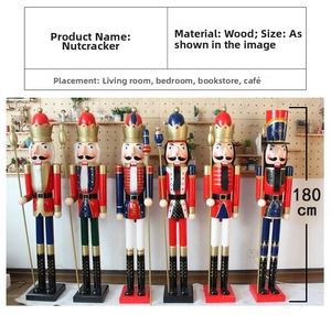 Detailed row of six 180cm wooden nutcracker soldier figures in various classic uniforms