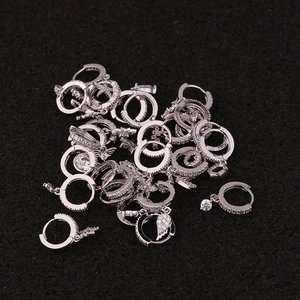 Silver micro-pave zircon flower hoop earrings and cartilage jewelry set in silver finish
