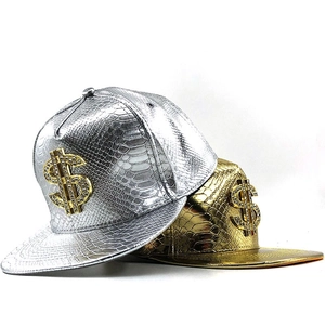 Cappellini hip hop snapback in metallo oro e argento con finta pelle e simbolo del dollaro