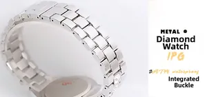 Detail showing the IPG silver stainless steel strap and integrated buckle with 3ATM waterproof