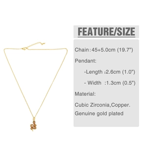 Detailed size chart for the gold plated snake pendant necklace with cubic zirconia