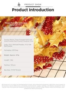 Detail of 1.8m Christmas garland with golden leaves and red sorghum berry sprigs